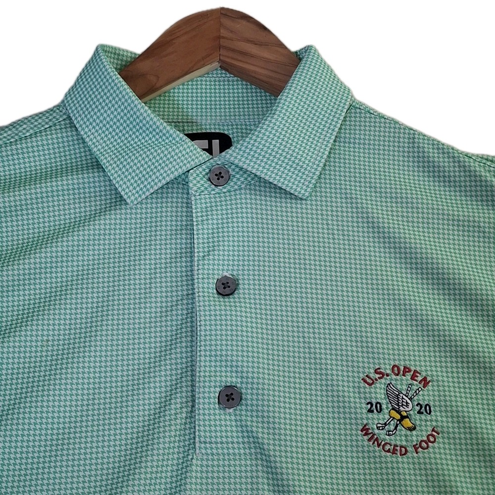 FootJoy Geometric Polo Shirt Men's Medium Green US Open Golf 2020 Winged Foot